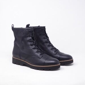 Vionic Womens Lani II Combat Boots Black Leather Lace Up Side Zip 9 Wide